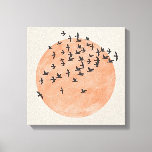 Zon met een zwerm vogels canvas afdruk (Voorkant)