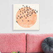 Zon met een zwerm vogels canvas afdruk (Insitu (Woonkamer))