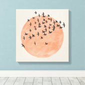 Zon met een zwerm vogels canvas afdruk (Insitu (Houten vloer))