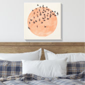 Zon met een zwerm vogels canvas afdruk (Insitu (Slaapkamer))