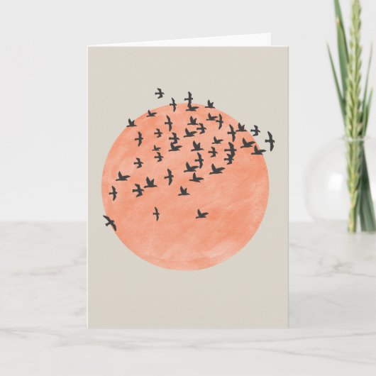 Zon met een zwerm vogels kaart (Voorkant)