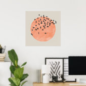 Zon met een zwerm vogels poster (Thuiskantoor)