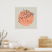 Zon met een zwerm vogels poster (Keuken)