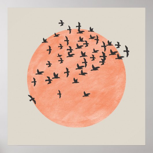 Zon met een zwerm vogels poster (Voorkant)