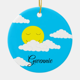 Zon met gezwollen wolken: turquoise keramisch ornament