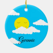 Zon met gezwollen wolken: turquoise keramisch ornament (Achterkant)
