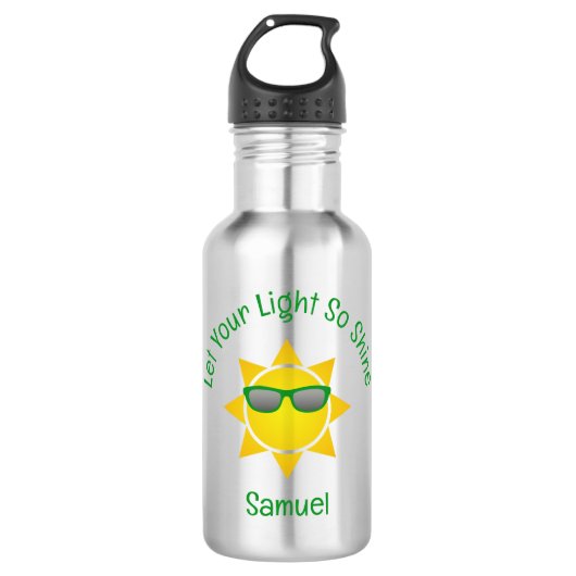 Zon met groene Shades Slogan en naam Waterfles (Voorkant)