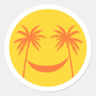 Zon met palmbomen en hangmat ronde sticker
