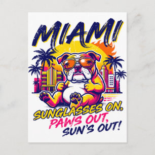 Zon Miami Florida Retro Bulldog Strand Sfeer Briefkaart