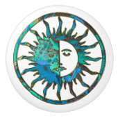 ZON & MOON blauw groen + uw achtergrond Keramische Knop (Voorkant)