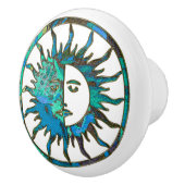 ZON & MOON blauw groen + uw achtergrond Keramische Knop (Rechts)