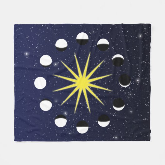 Zon, Moon Phases en Stars Fleece Deken (Voorkant (Horizontaal))