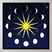 Zon, Moon Phases en Stars Poster (Voorkant)