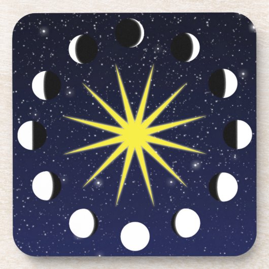Zon, Moon Phases & Stars Bier Onderzetter (Voorkant)