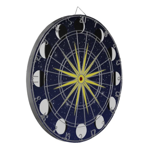 Zon, Moon Phases & Stars Dartbord (Voorkant Links)