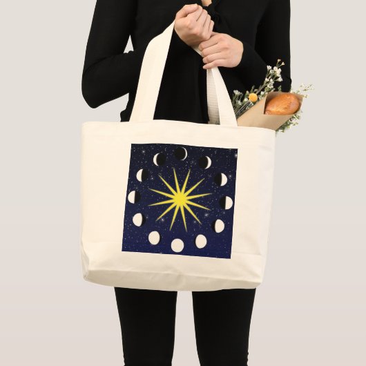 Zon, Moon Phases & Stars Grote Tote Bag (Voorkant (product))