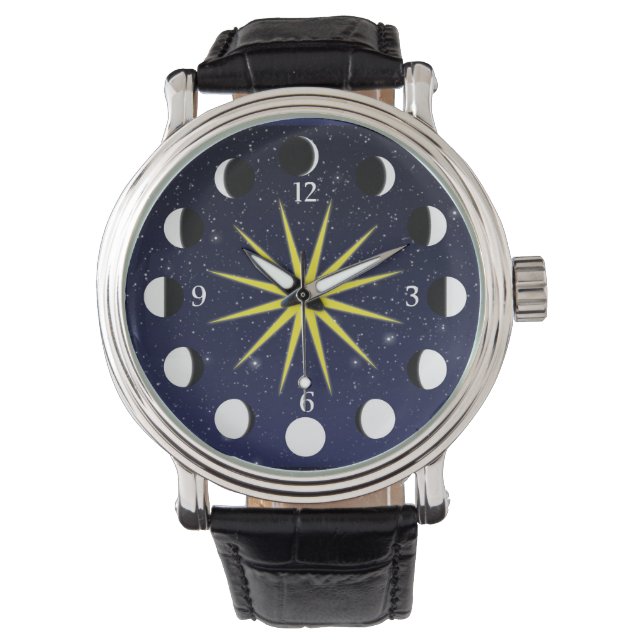 Zon, Moon Phases & Stars Horloge (Voorkant)
