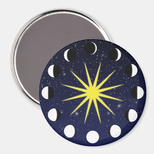 Zon, Moon Phases & Stars Magneet (Voorkant / Achterkant)