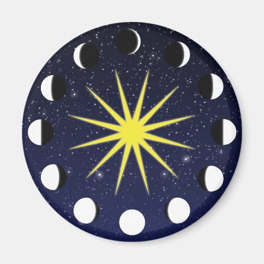 Zon, Moon Phases & Stars Magneet (Voorkant)