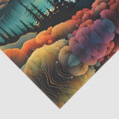 Zon ondergaat als de maan boven de bergen stijgt tissuepapier (Detail)