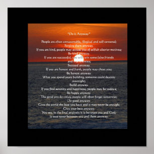 Zon op de oceaan in het zwart "Doe het maar goed" Poster