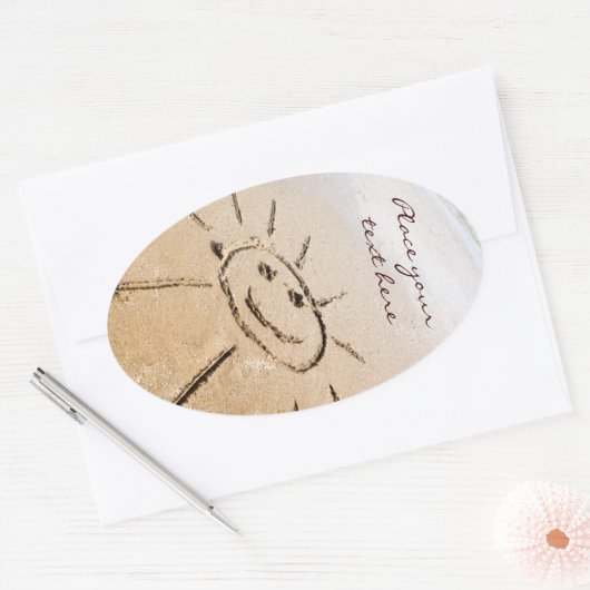 Zon op de strand ovale sticker (Envelop)