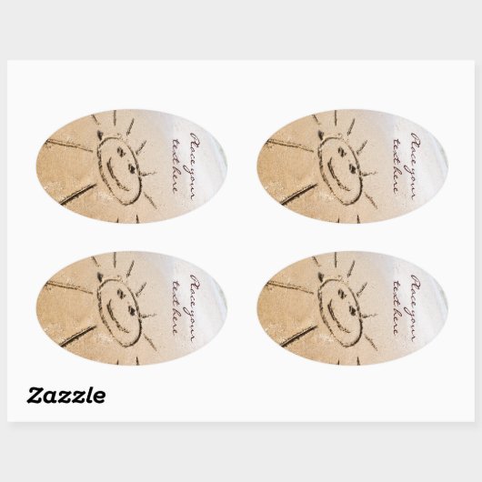 Zon op de strand ovale sticker (Vel)
