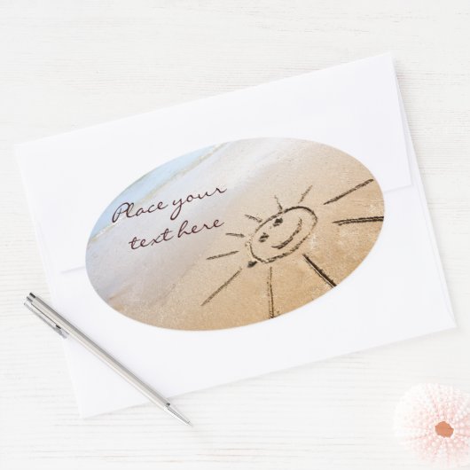 Zon op de strand ovale sticker (Envelop)