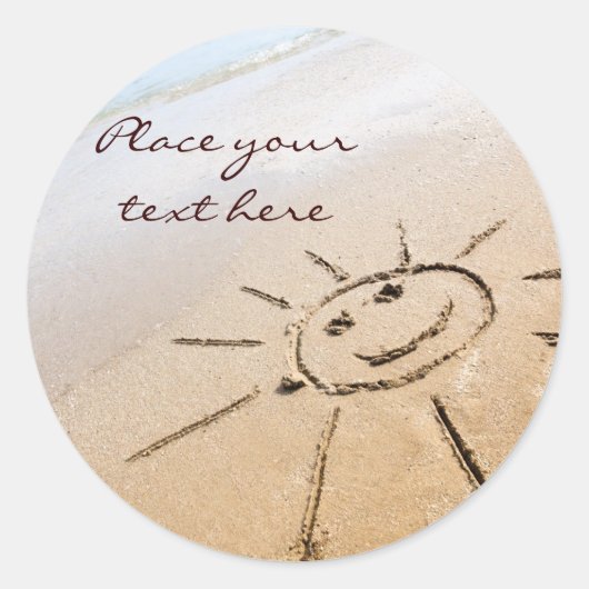 Zon op de strand ronde sticker (Voorkant)