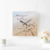 Zon op de strand vierkante klok (Huis)