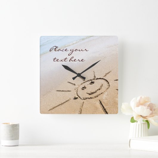 Zon op de strand vierkante klok (Huis)
