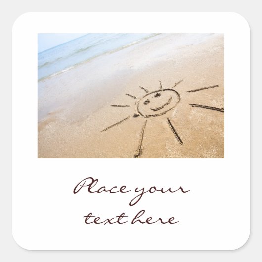 Zon op de strand vierkante sticker (Voorkant)