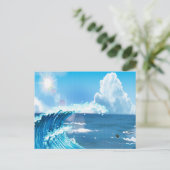 Zon op Ocean Wave met Cloudy Blue Sky Briefkaart (Staand voorkant)