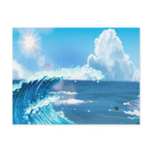 Zon op Ocean Wave met Cloudy Blue Sky