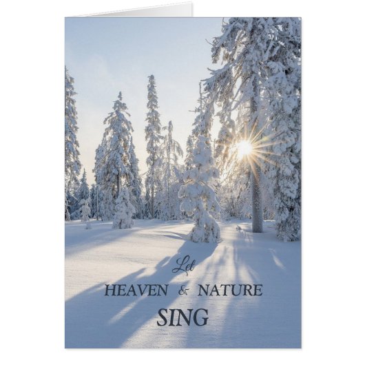 Zon op Winter Pine Trees Peace kerstkaart (Voorkant)