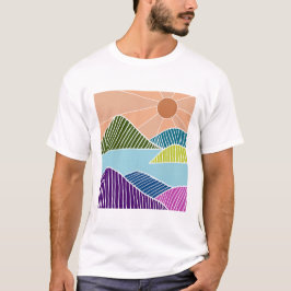 Zon over een rivier en bergen landschap t-shirt