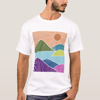 Zon over een rivier en bergen landschap t-shirt