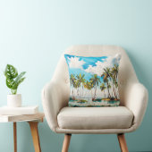 Zon Overgoten Eiland Waterverf Palmboom Strand v4 Kussen (Stoel)