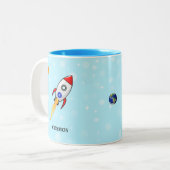 Zon, planeet, aarde en skyroet, lichtblauw tweekleurige koffiemok (Voorkant links)