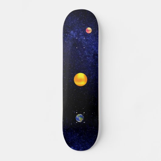 Zon & planeet aarde op sterrenstelsel skateboard (Voorkant)