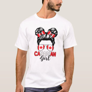 Zon Rommelig Kapsel Canadese Meisje Esdoornblad Ca T-shirt