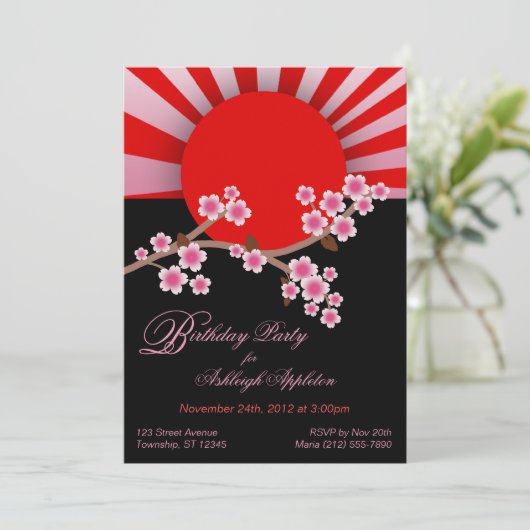 Zon Sakura Birthday Uitnodigingen (Staand voorkant)