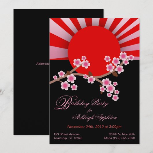 Zon Sakura Birthday Uitnodigingen (Voorkant / Achterkant)