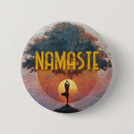 Zon Salutation Yoga Namaste Levensboom Ronde Button 5,7 Cm (Voorkant)