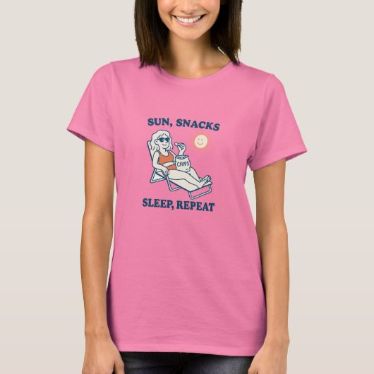 Zon, Snacks, Slaap, Herhaal T-shirt (Voorkant)