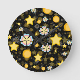 Zon Sterren Bloemen Glitters Patroon Ontwerp  Ronde Klok