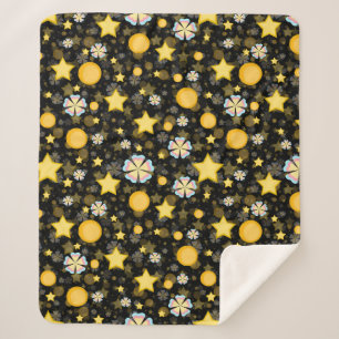 Zon Sterren Bloemen Glitters Patroon Ontwerp Sherpa Deken