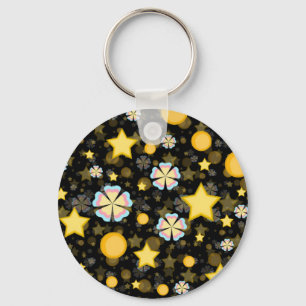 Zon Sterren Bloemen Glitters Patroon Ontwerp Sleutelhanger