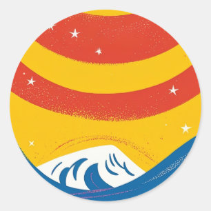Zon, sterren en golven ronde sticker