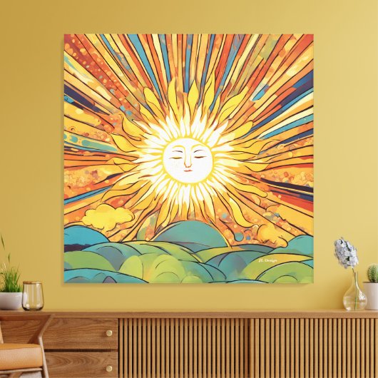 Zon stijgt over heuvels canvas afdruk (Insitu (Woonkamer))